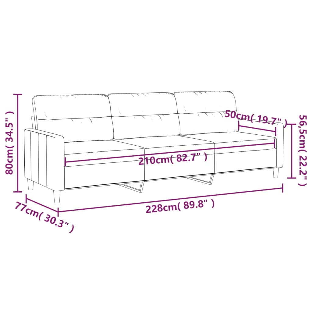 Canapé à 3 places Gris foncé 210 cm Tissu