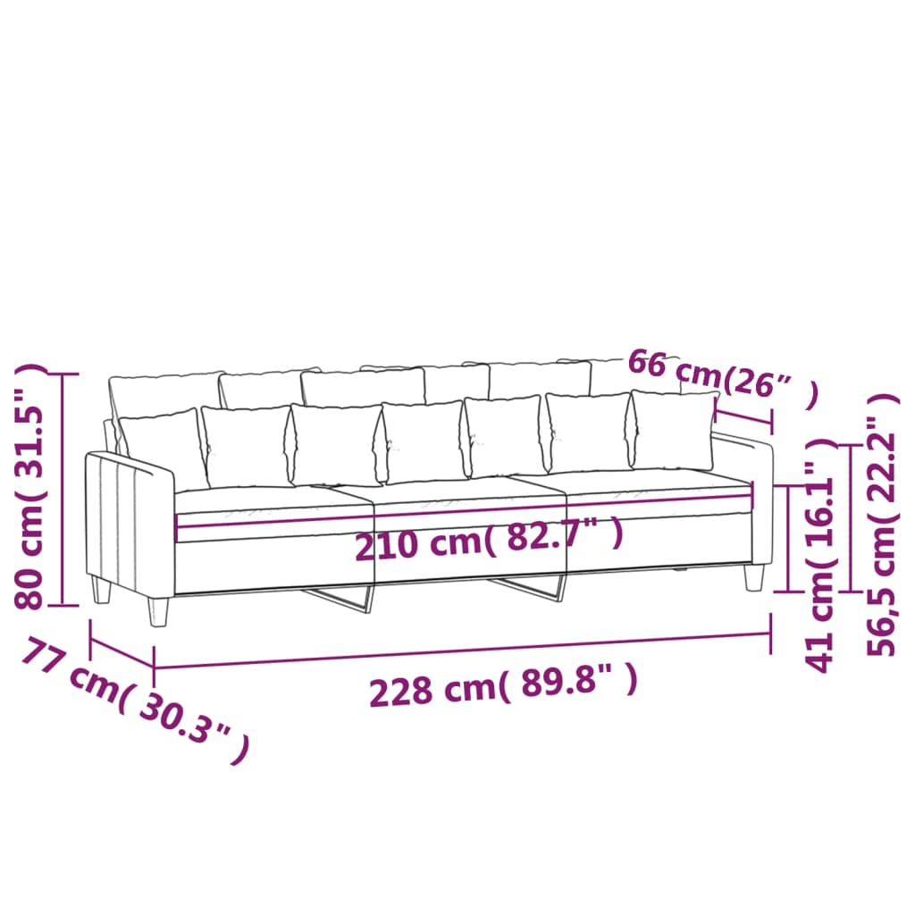 Canapé à 3 places Gris clair 210 cm Tissu - XIOS