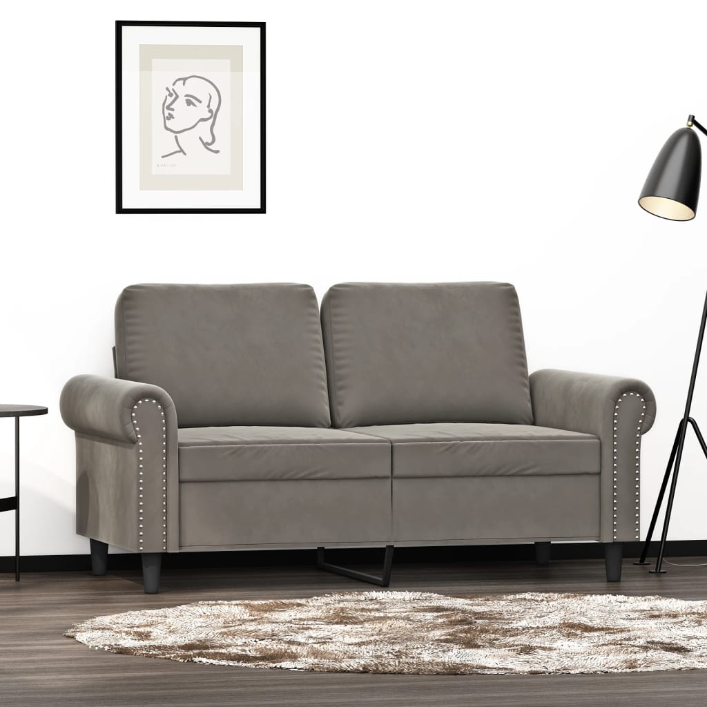 Canapé à 2 places Gris clair 120 cm Velours - XIOS