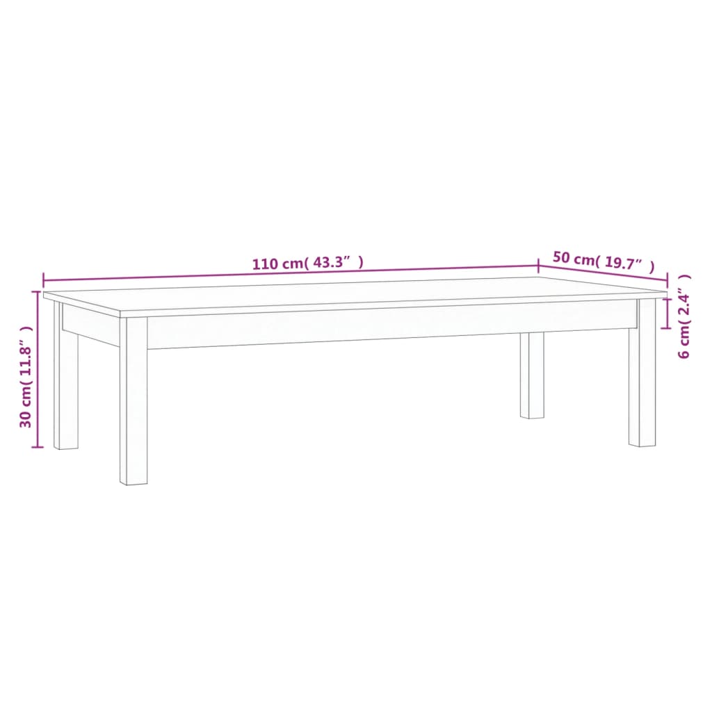 Table basse Blanc 110x50x30 cm Bois massif de pin - XIOS