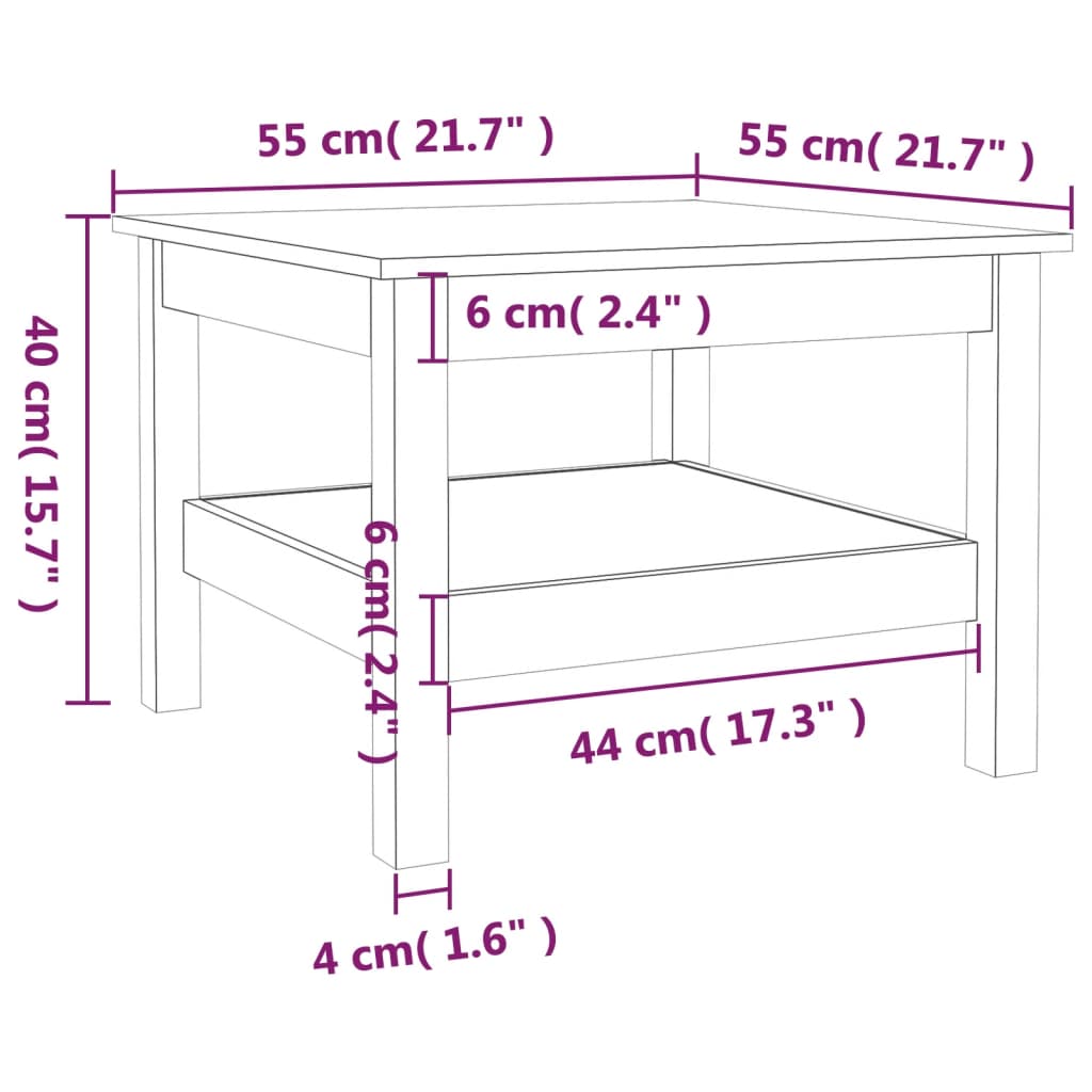 Table basse Marron miel 55x55x40 cm Bois massif de pin - XIOS