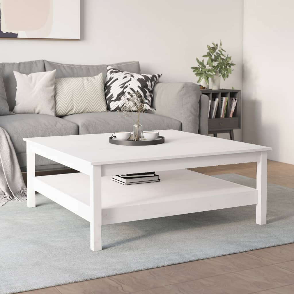 Table basse blanche 100 x 100 x 40 cm Bois de pin massif - XIOS