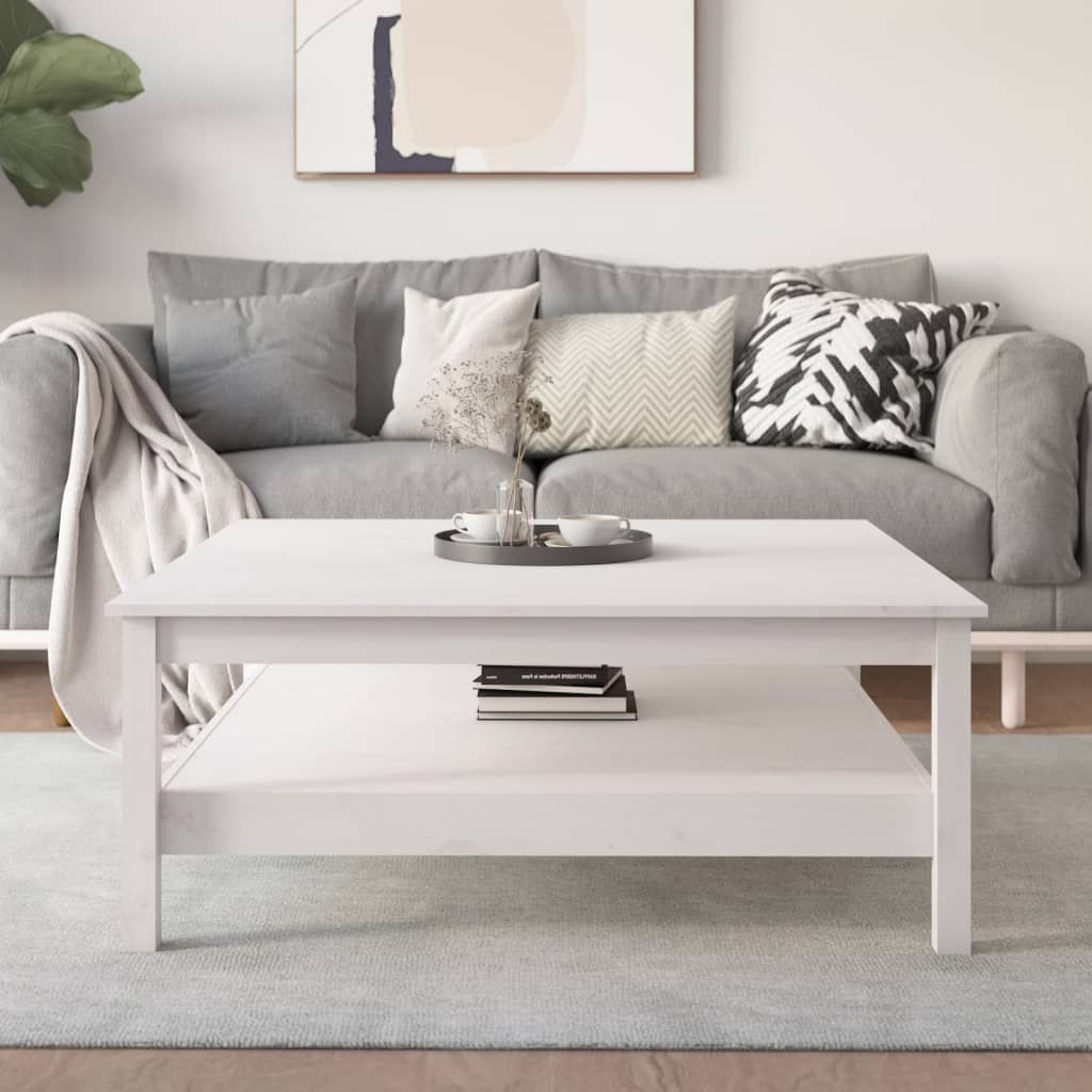 Table basse blanche 100 x 100 x 40 cm Bois de pin massif - XIOS