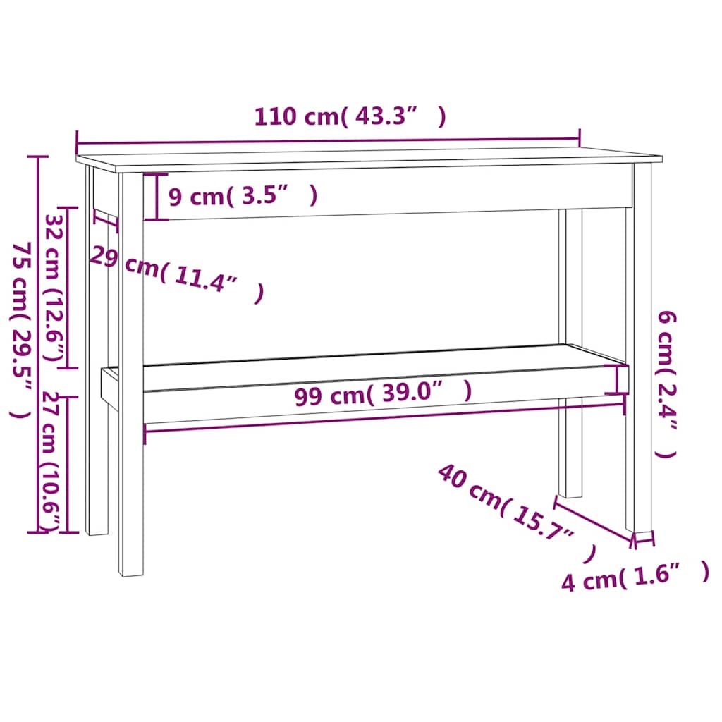 Table console Blanc 110x40x75 cm Bois de pin solide - XIOS