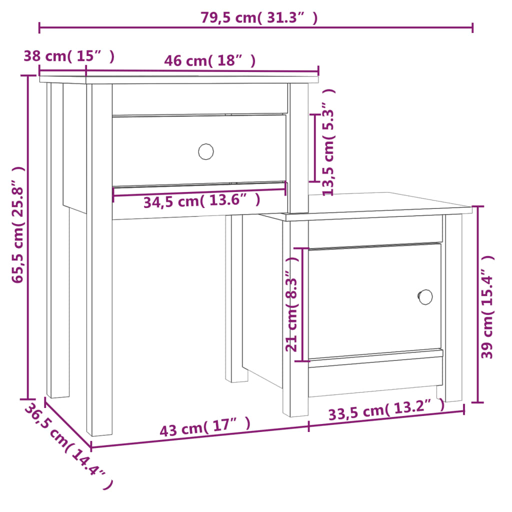 Table de chevet 79,5x38x65,5 cm Bois de pin massif - XIOS