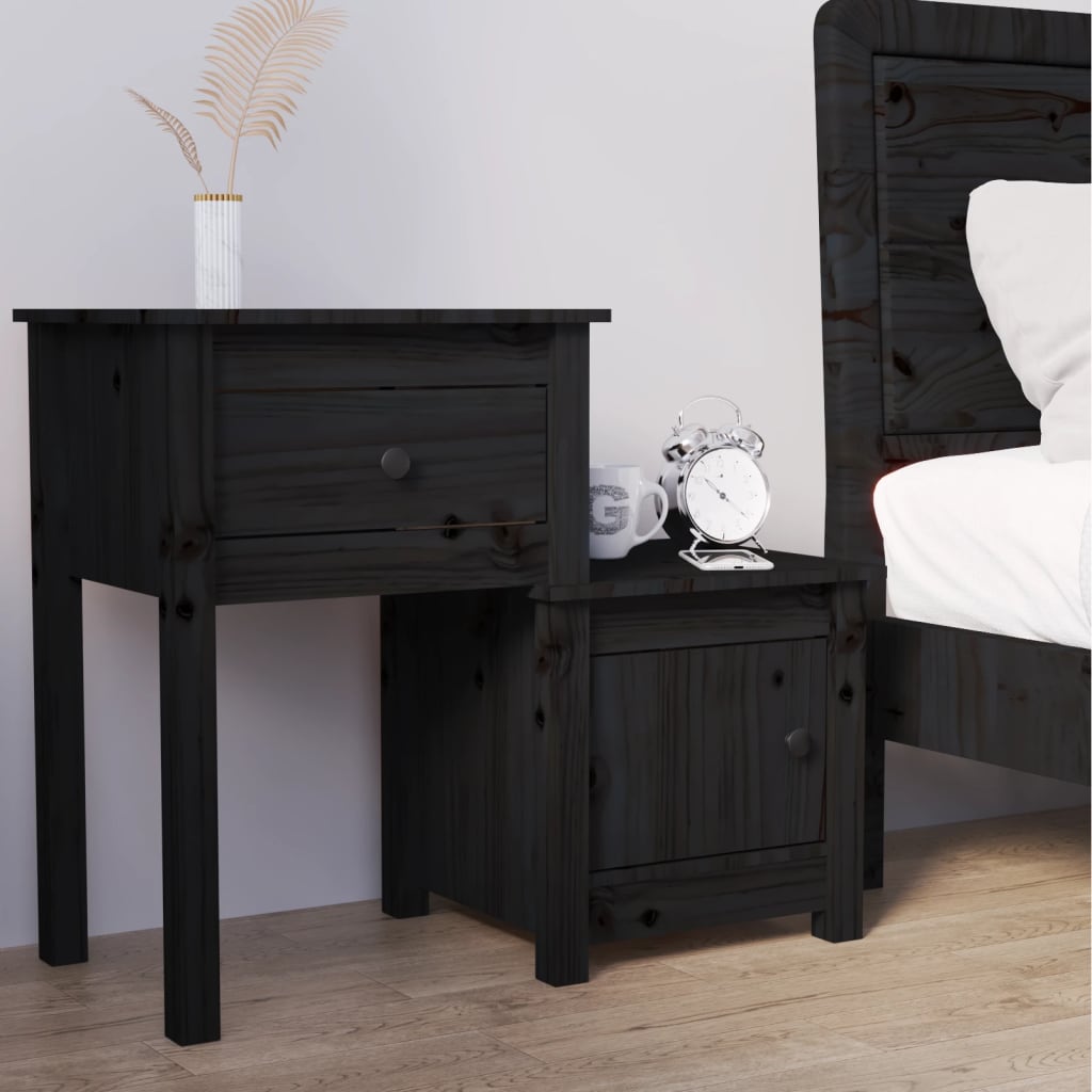 Table de chevet Noir 79,5x38x65,5 cm Bois de pin massif - XIOS