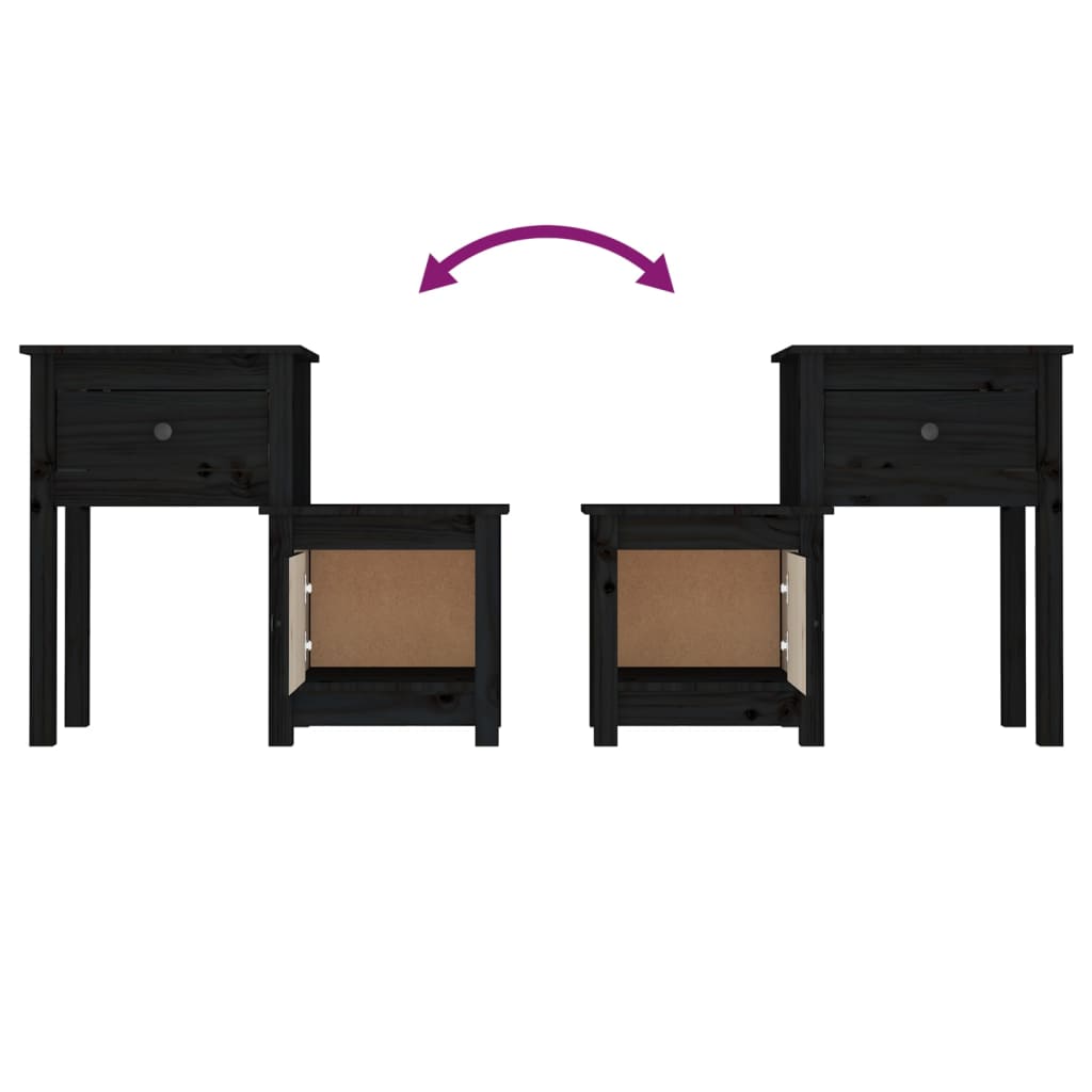 Tables de chevet 2 pcs Noir 79,5x38x65,5 cm Bois de pin massif - XIOS