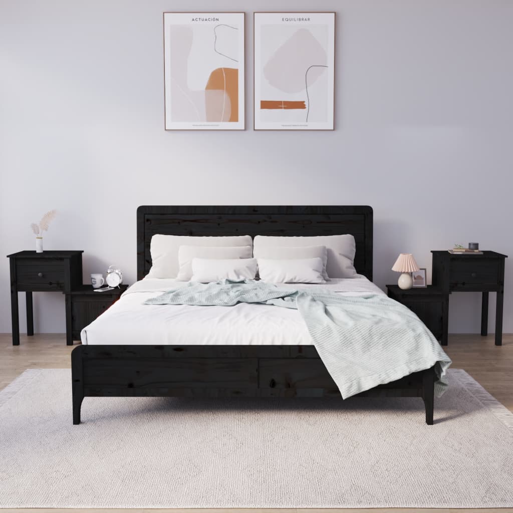 Tables de chevet 2 pcs Noir 79,5x38x65,5 cm Bois de pin massif - XIOS