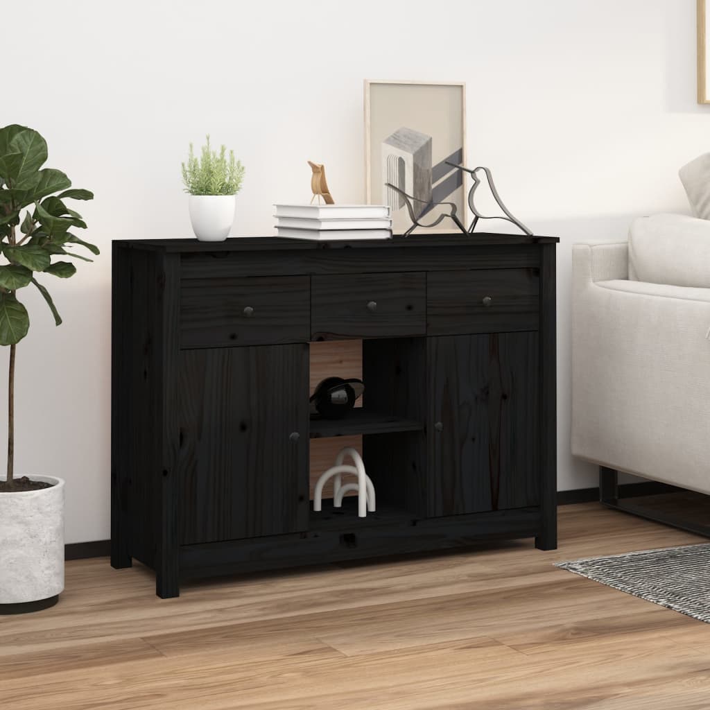 Buffet Noir 100x35x74,5 cm Bois massif de pin - XIOS
