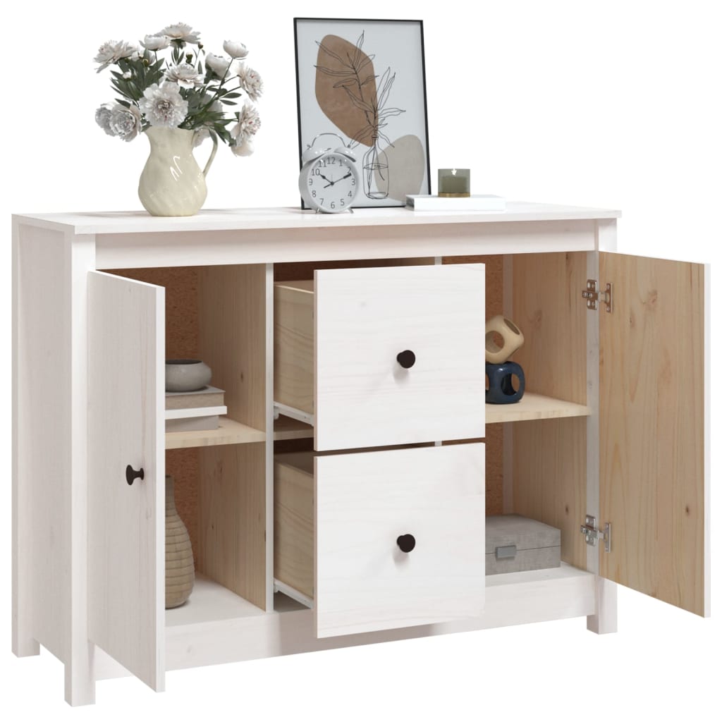 Buffet Blanc 100x35x74 cm Bois massif de pin - XIOS