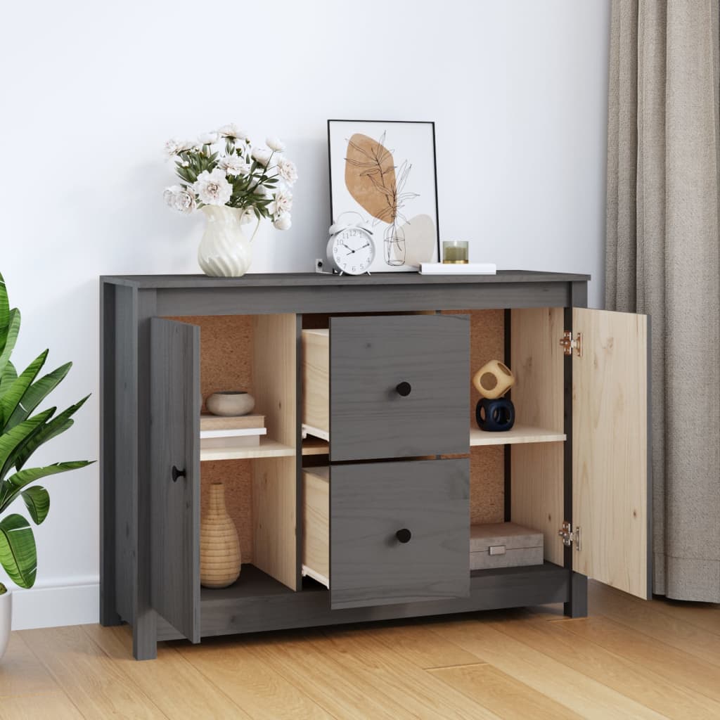 Buffet Gris 100x35x74 cm Bois massif de pin - XIOS