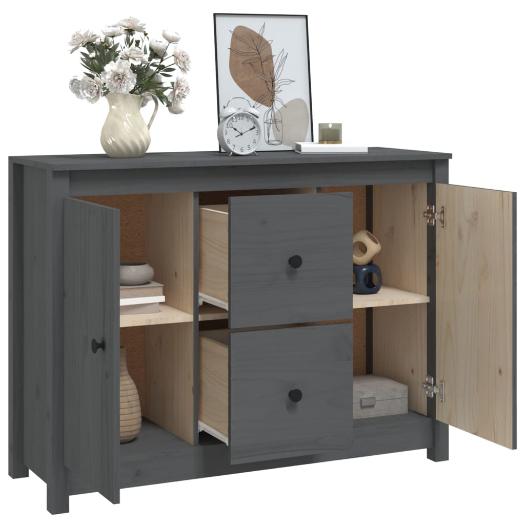 Buffet Gris 100x35x74 cm Bois massif de pin - XIOS