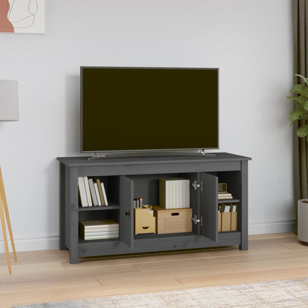 Meuble TV Gris 103x36,5x52 cm Bois de pin massif - XIOS