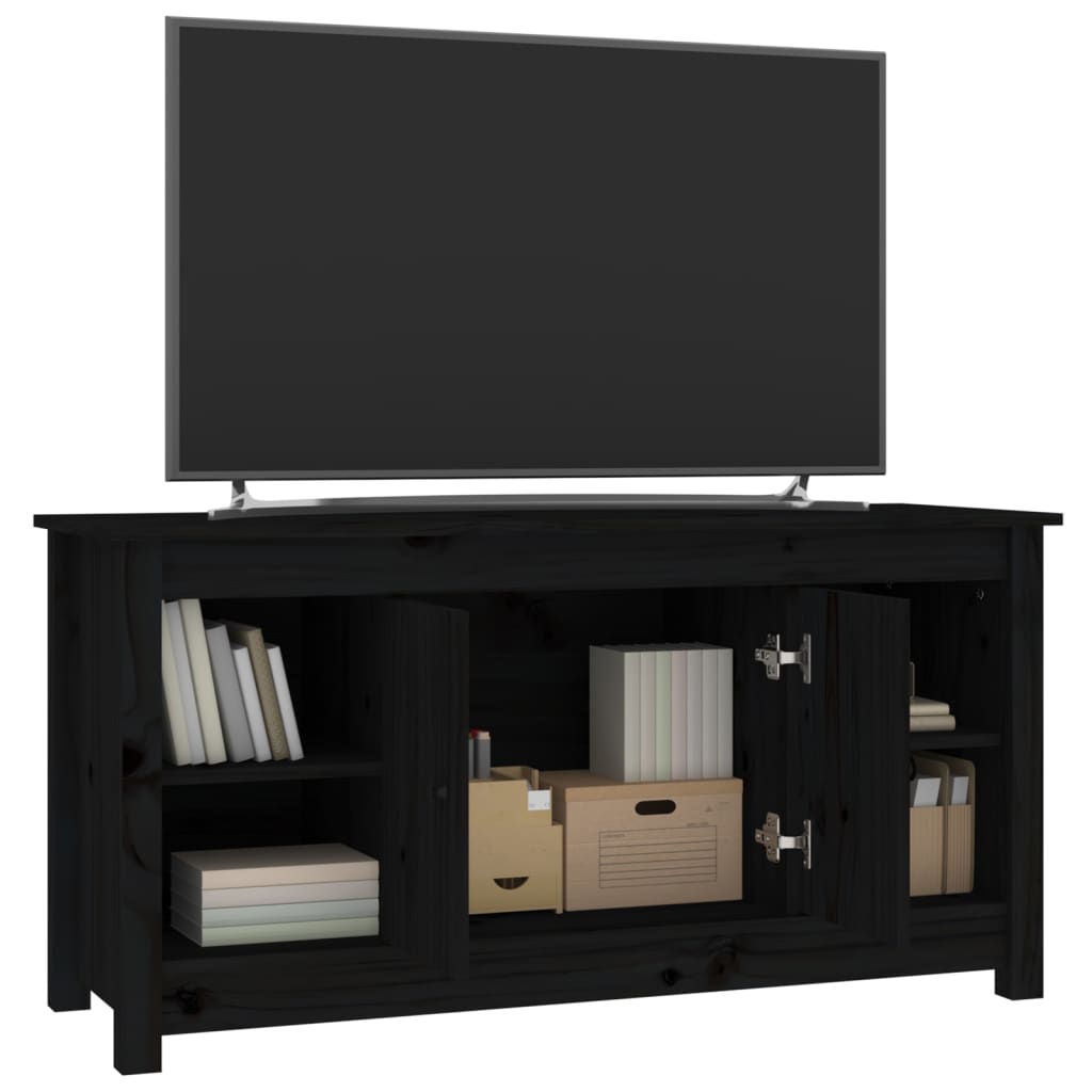 Meuble TV Noir 103x36,5x52 cm Bois de pin massif - XIOS