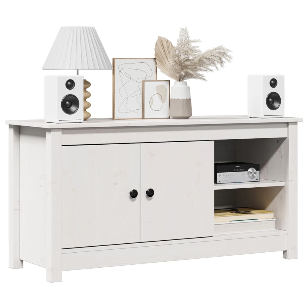 Meuble TV Blanc 103x36,5x52 cm Bois de pin massif - XIOS
