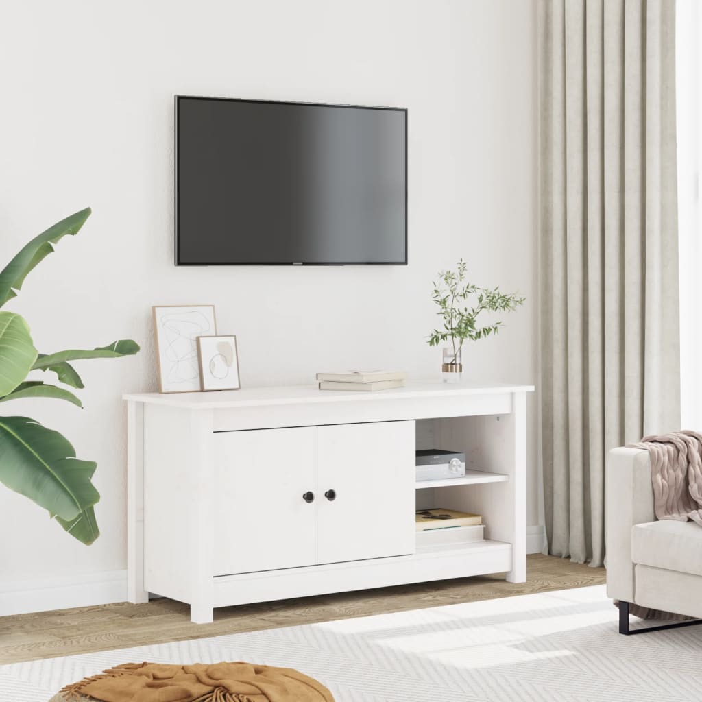 Meuble TV Blanc 103x36,5x52 cm Bois de pin massif - XIOS