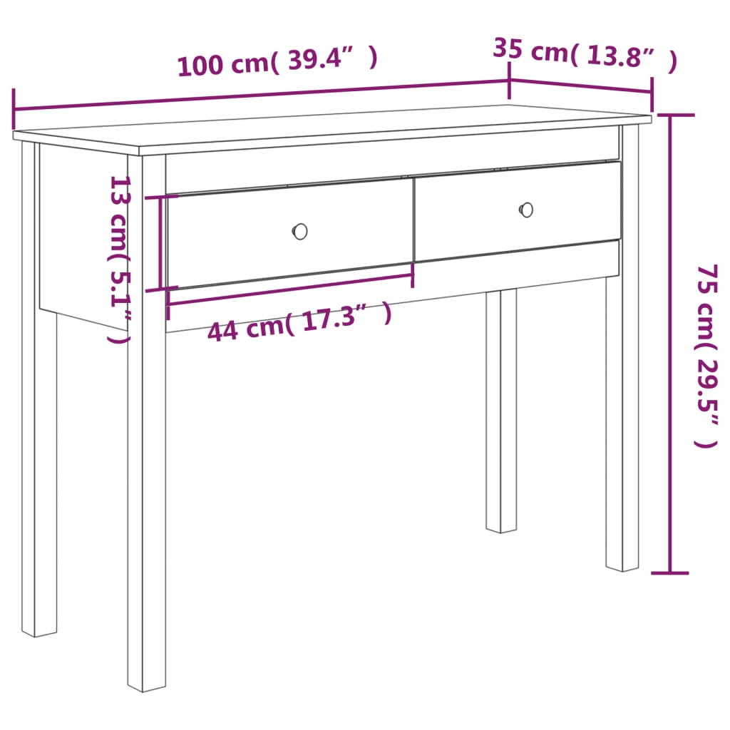 Table console Blanc 100x35x75 cm Bois massif de pin - XIOS