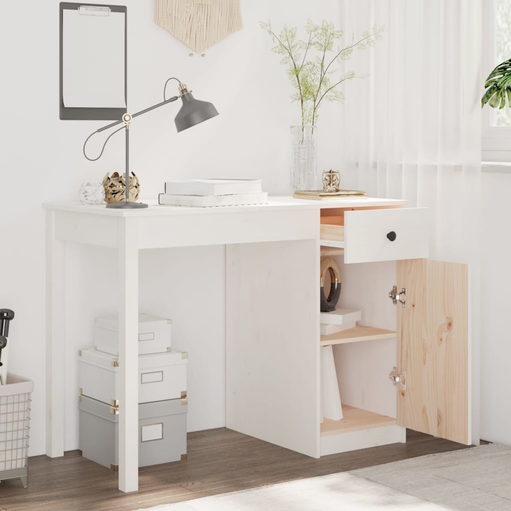 Bureau Blanc 100x50x75 cm Bois massif de pin - XIOS