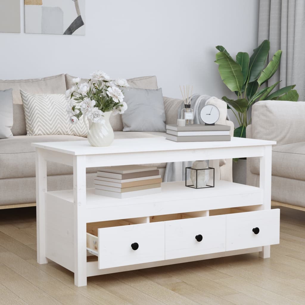 Table basse Blanc 102x49x55 cm Bois massif de pin - XIOS