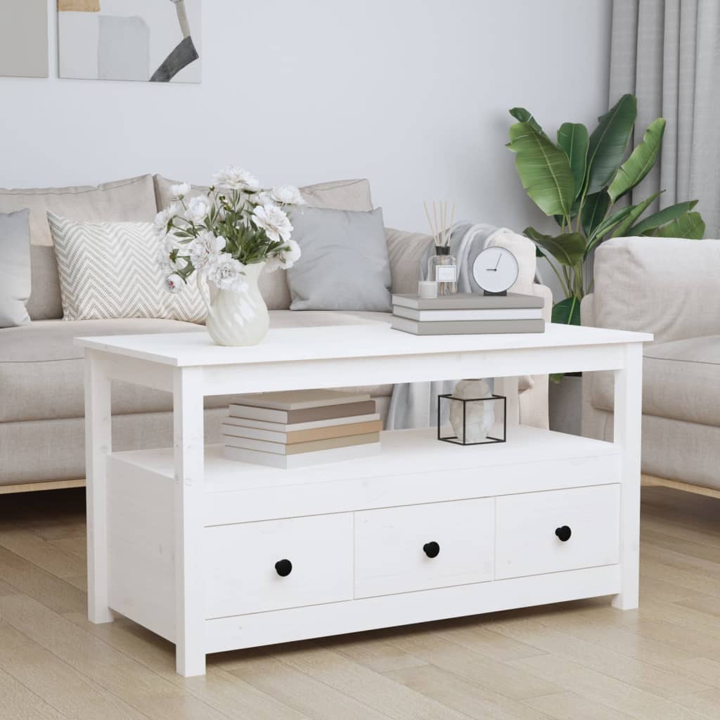 Table basse Blanc 102x49x55 cm Bois massif de pin - XIOS