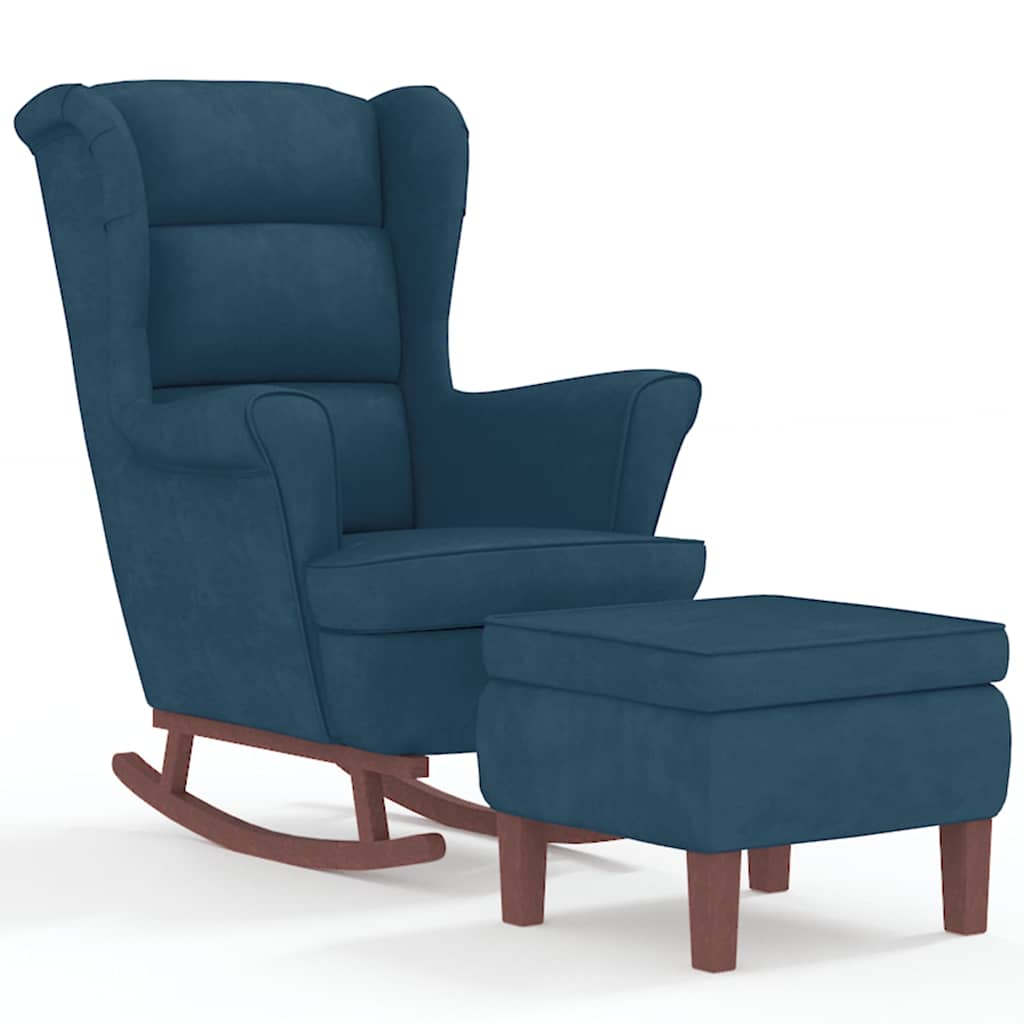 Fauteuil à bascule à oreilles en velours bleu bois massif - XIOS