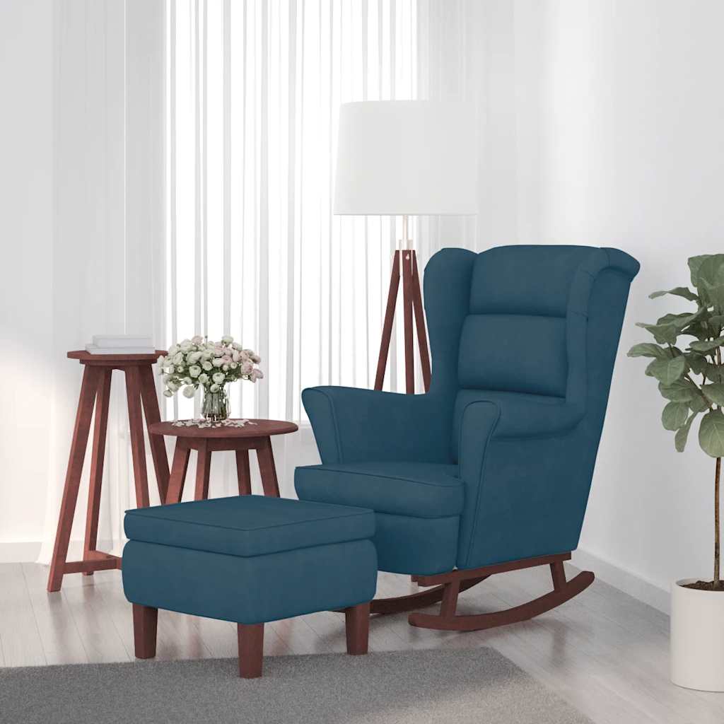 Fauteuil à bascule à oreilles en velours bleu bois massif - XIOS