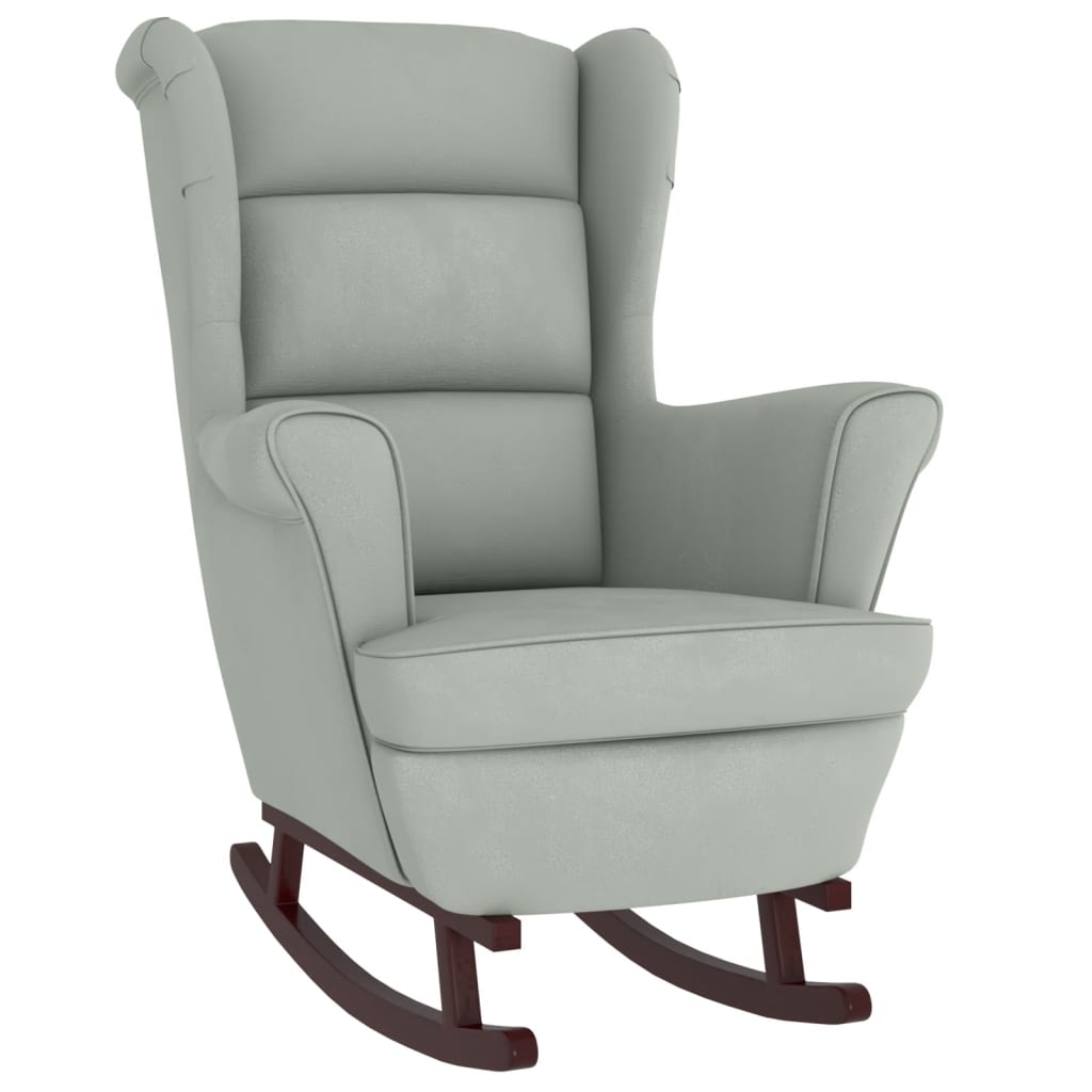Fauteuil à bascule à oreilles en velours gris clair bois massif - XIOS