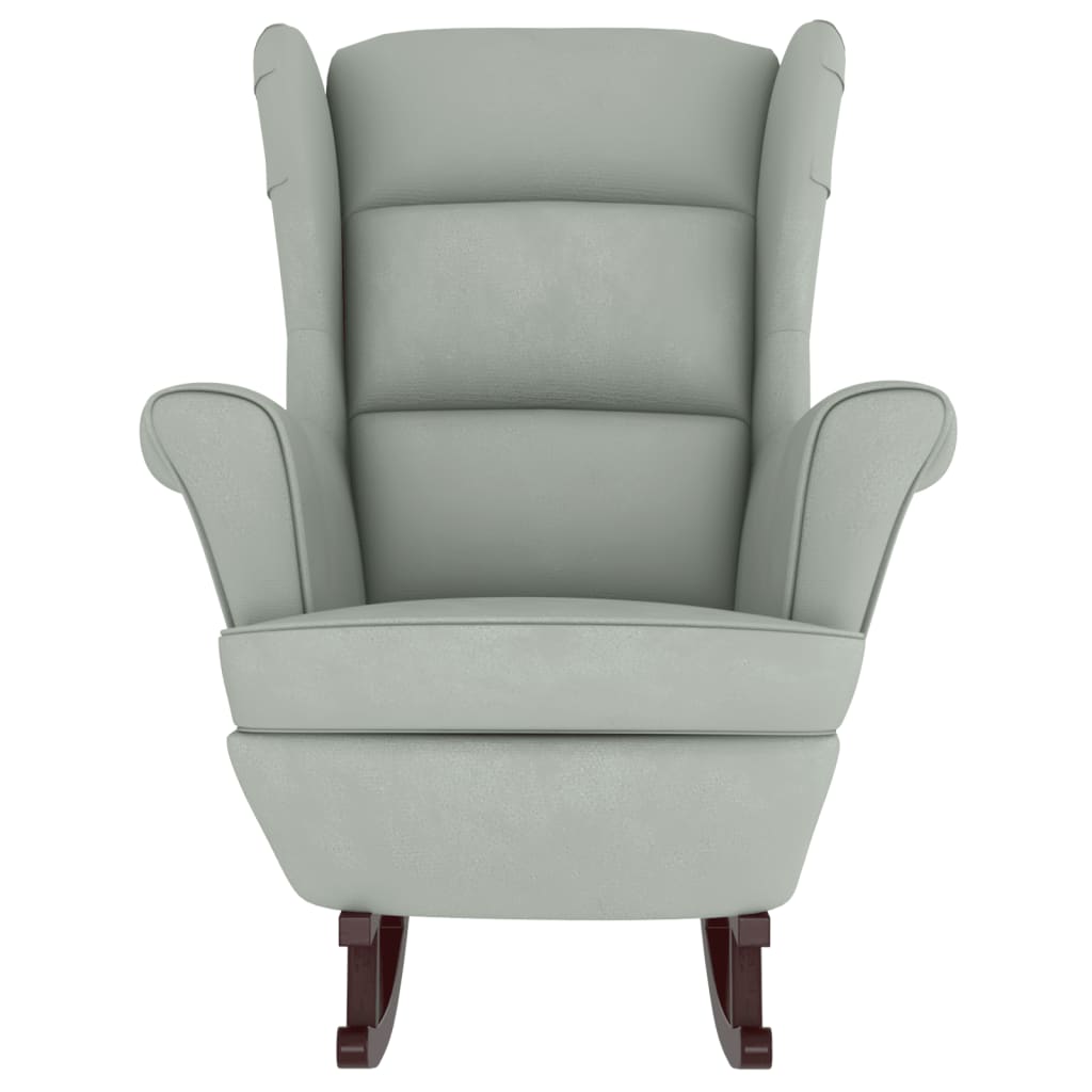 Fauteuil à bascule à oreilles en velours gris clair bois massif - XIOS