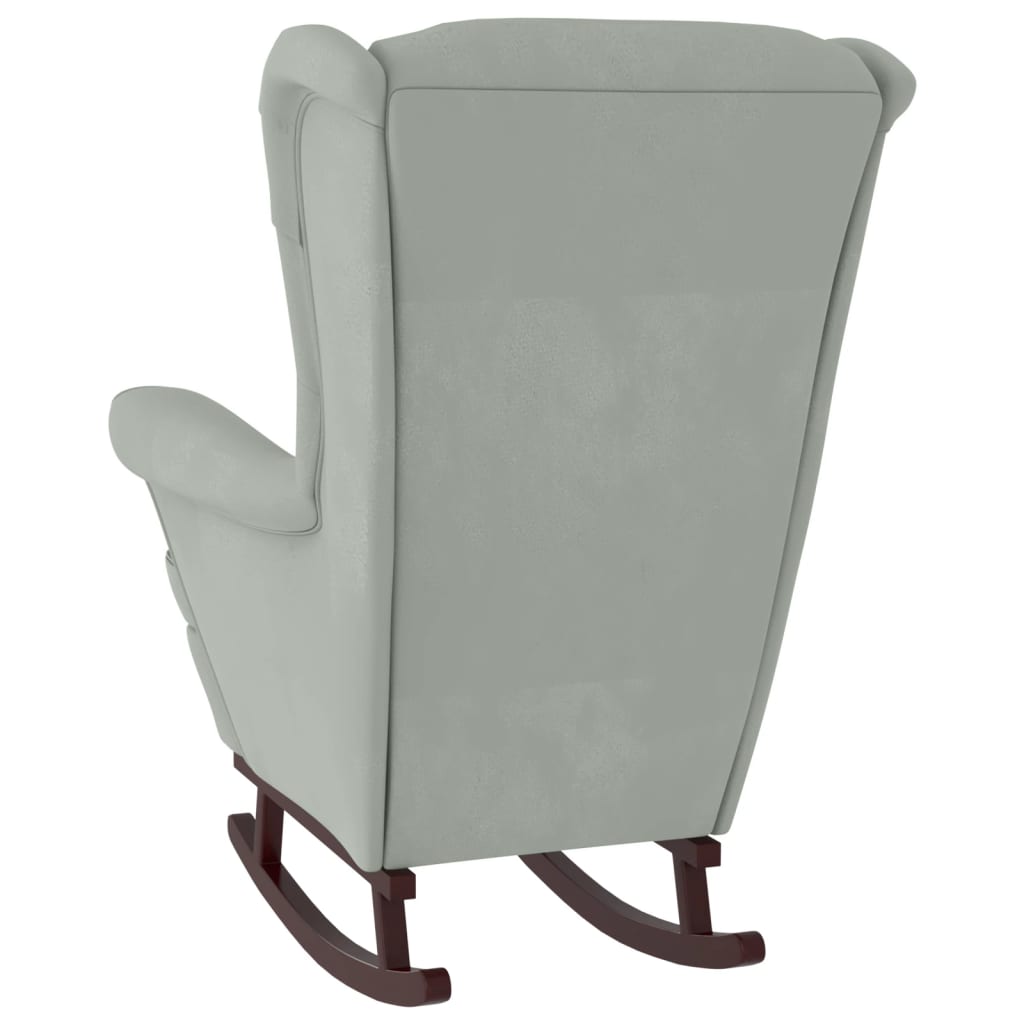 Fauteuil à bascule à oreilles en velours gris clair bois massif - XIOS