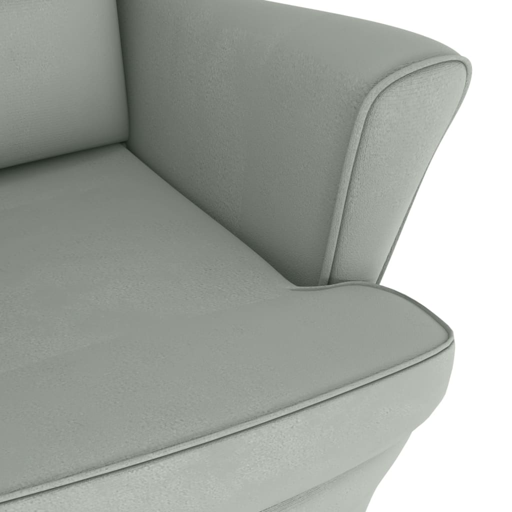 Fauteuil à bascule à oreilles en velours gris clair bois massif - XIOS