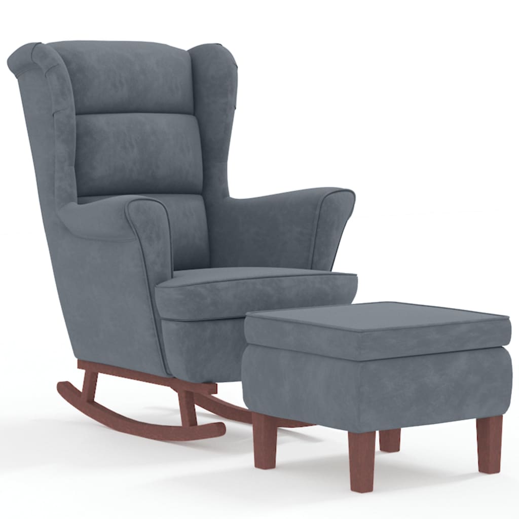 Fauteuil à bascule à oreilles en velours gris foncé bois massif - XIOS