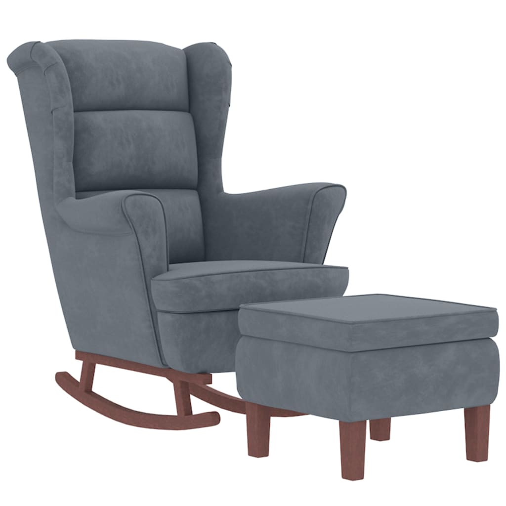 Fauteuil à bascule à oreilles en velours gris foncé bois massif - XIOS