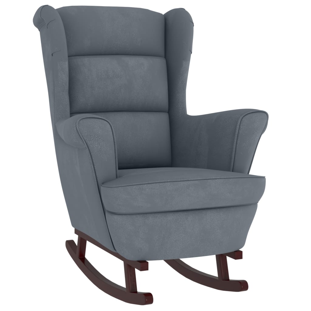 Fauteuil à bascule à oreilles en velours gris foncé bois massif - XIOS