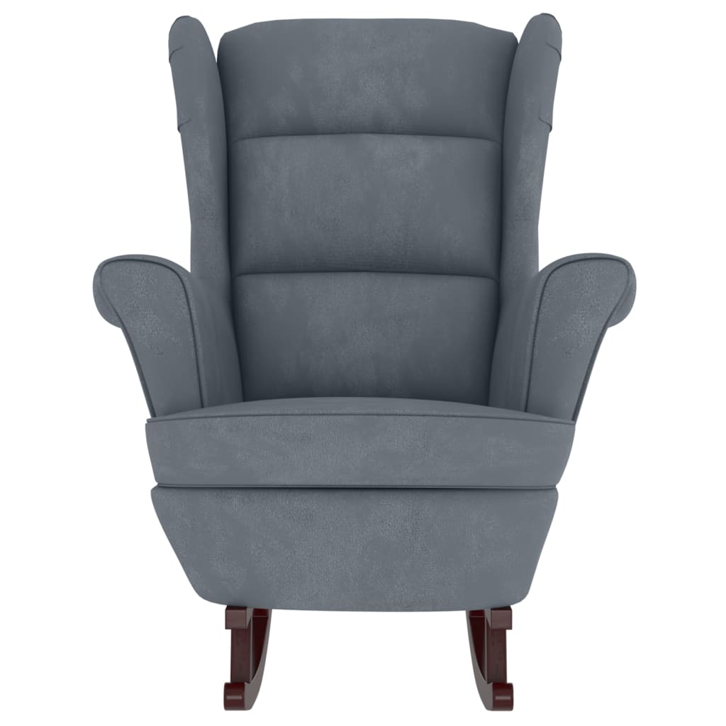 Fauteuil à bascule à oreilles en velours gris foncé bois massif - XIOS