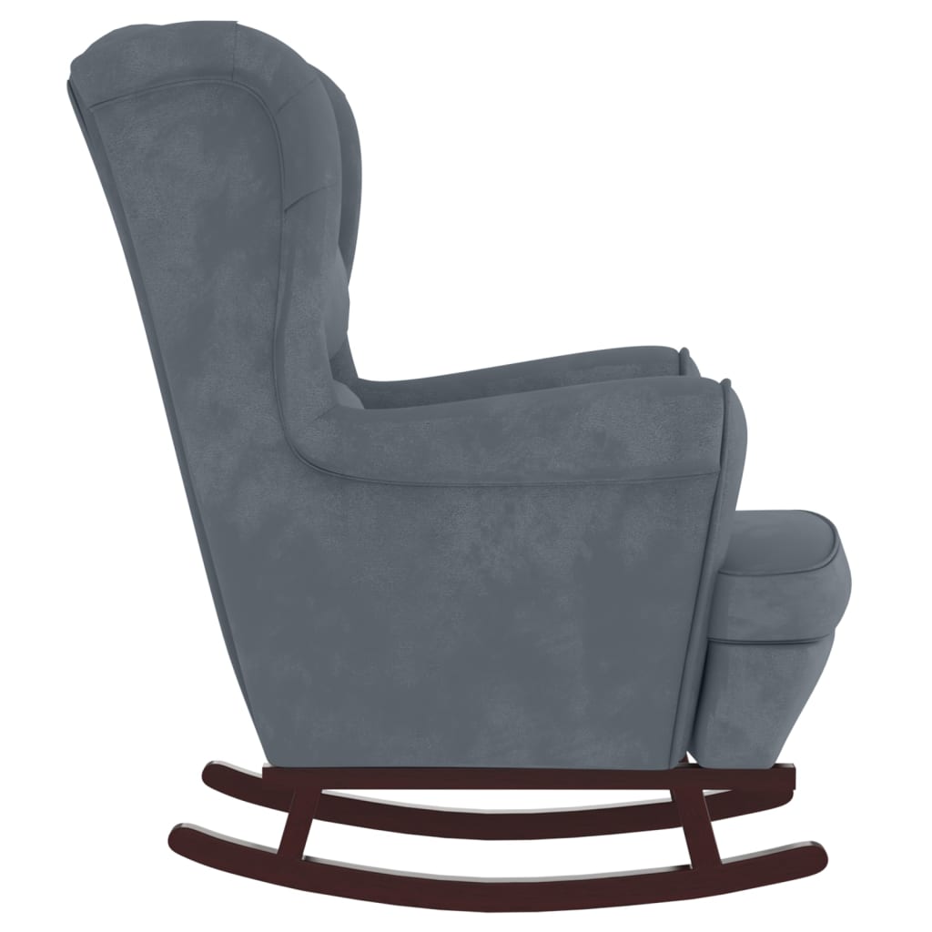 Fauteuil à bascule à oreilles en velours gris foncé bois massif - XIOS