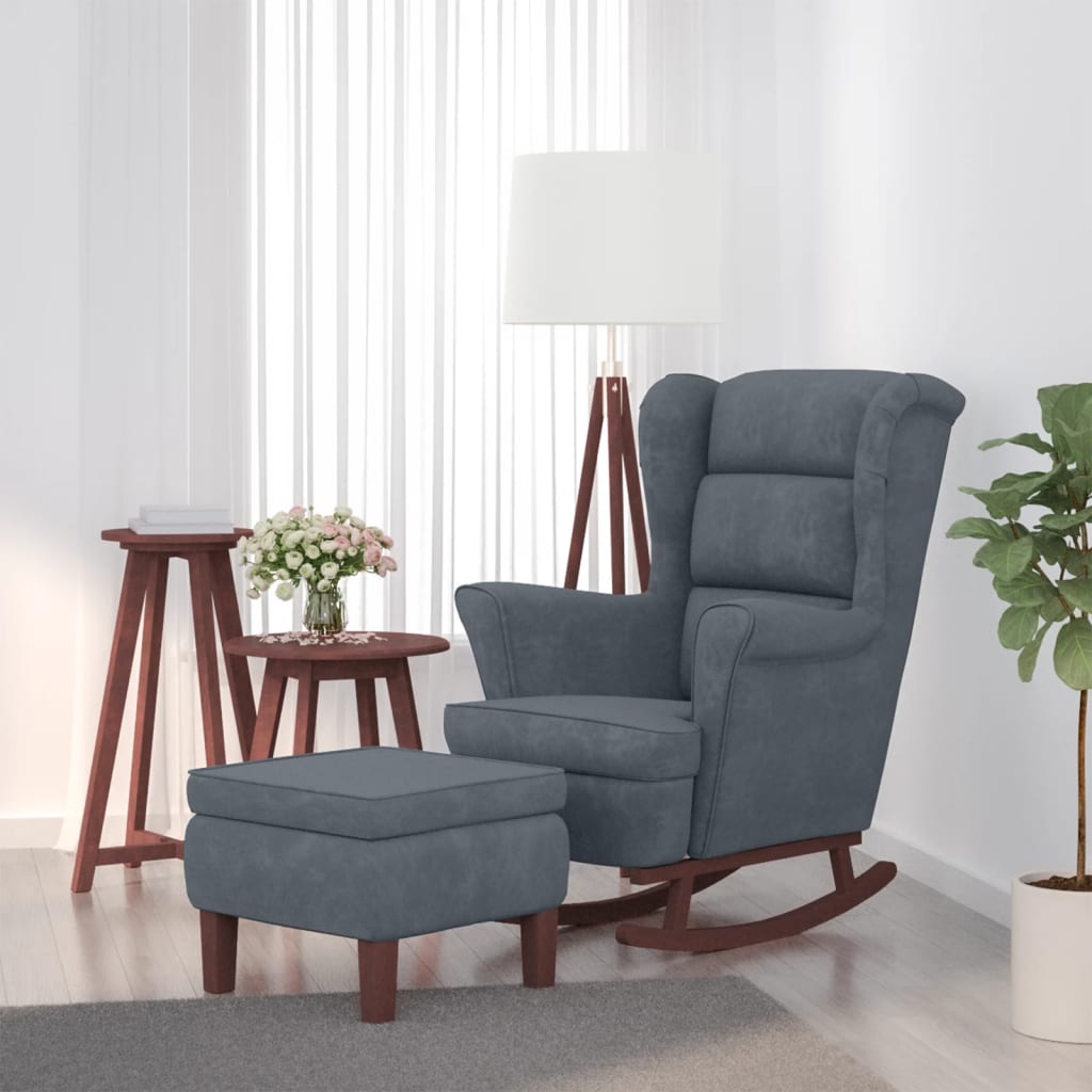 Fauteuil à bascule à oreilles en velours gris foncé bois massif - XIOS