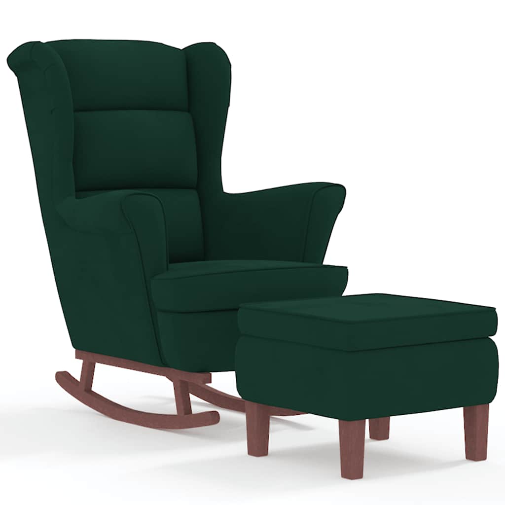 Fauteuil à bascule à oreilles en velours vert foncé bois massif - XIOS