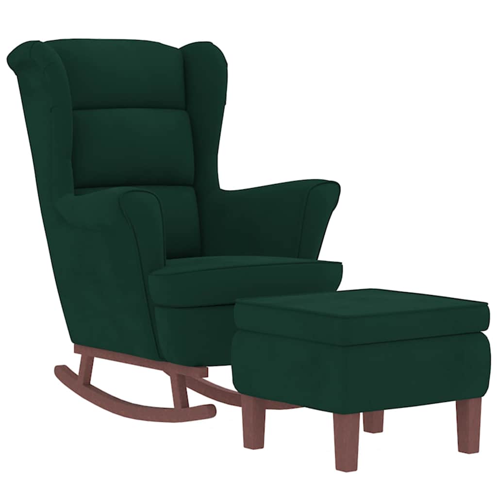 Fauteuil à bascule à oreilles en velours vert foncé bois massif - XIOS