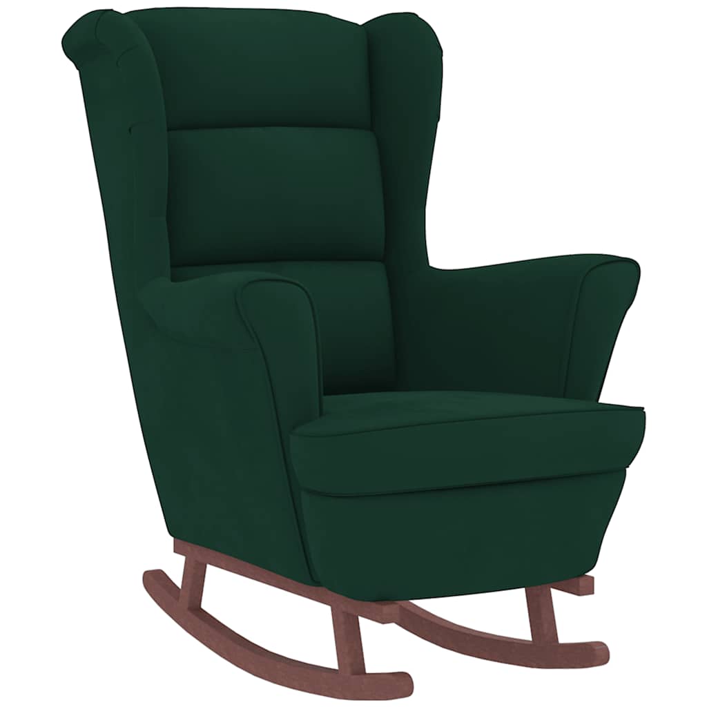 Fauteuil à bascule à oreilles en velours vert foncé bois massif - XIOS