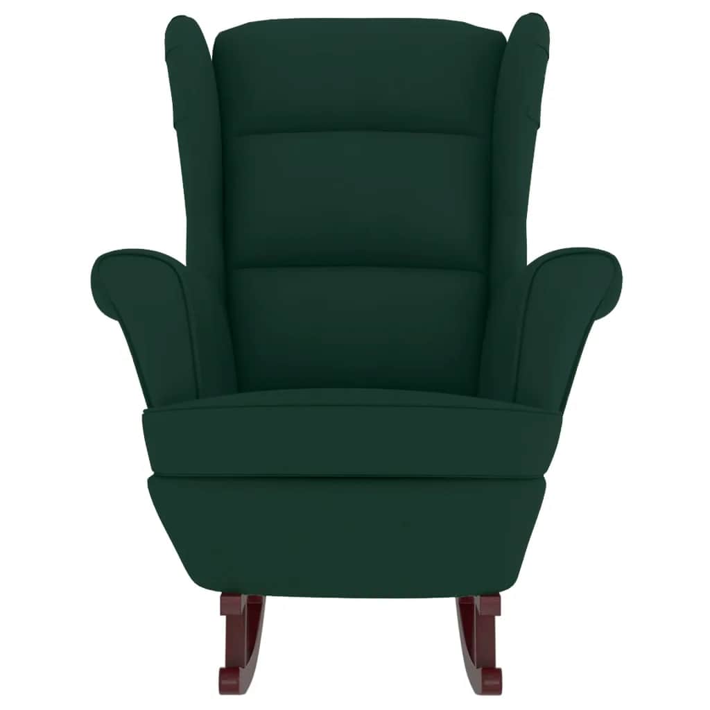 Fauteuil à bascule à oreilles en velours vert foncé bois massif - XIOS
