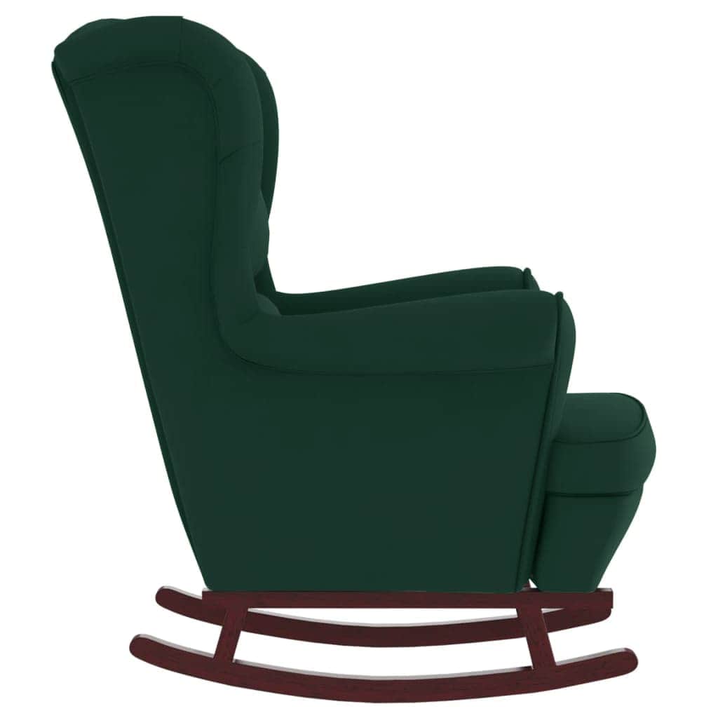 Fauteuil à bascule à oreilles en velours vert foncé bois massif - XIOS