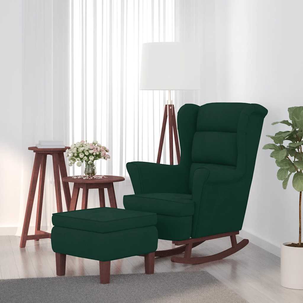 Fauteuil à bascule à oreilles en velours vert foncé bois massif - XIOS