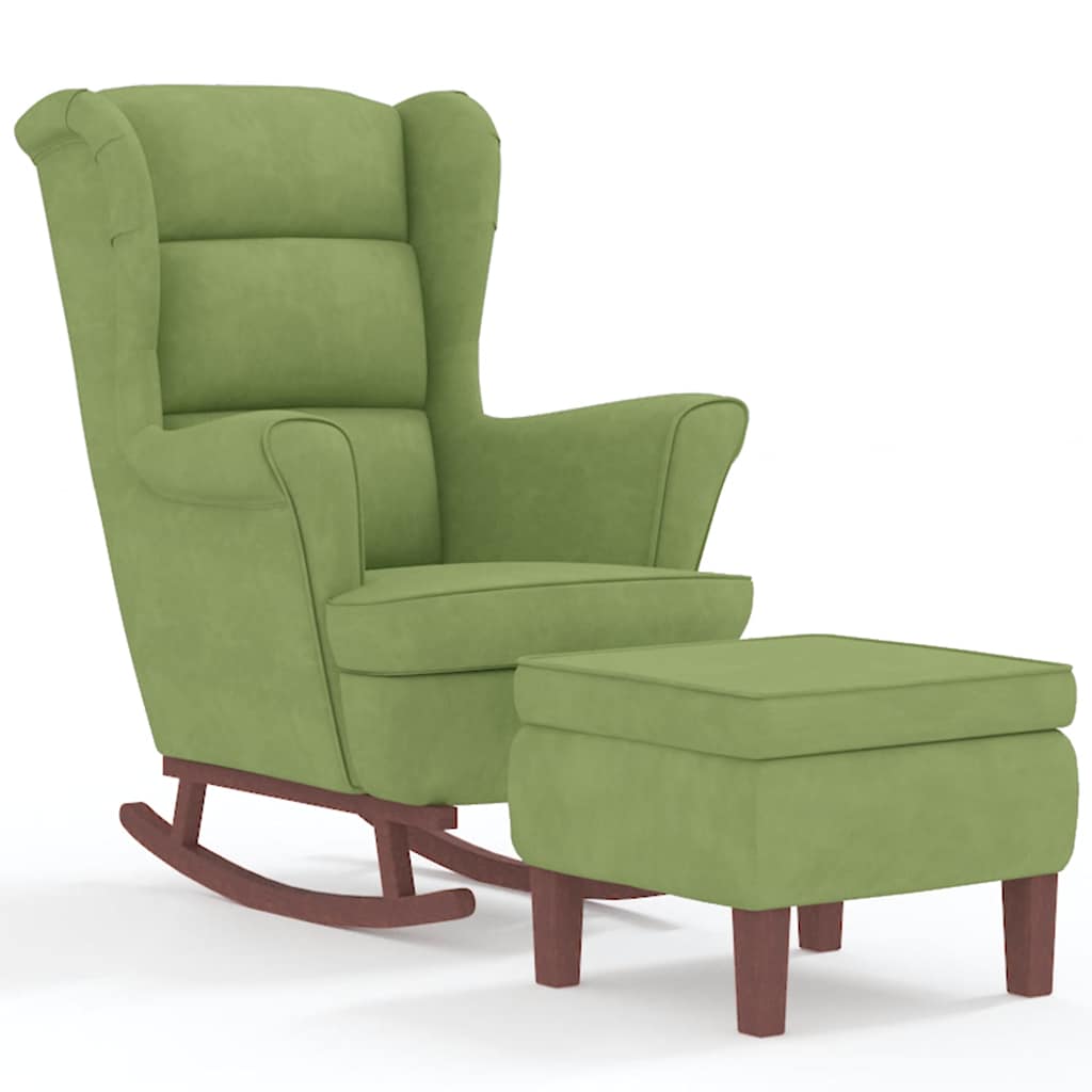 Fauteuil à bascule à oreilles en velours vert clair bois massif - XIOS