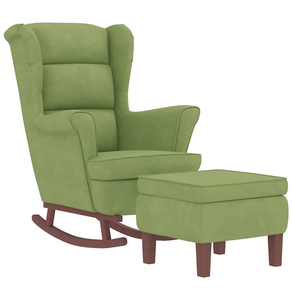 Fauteuil à bascule à oreilles en velours vert clair bois massif - XIOS
