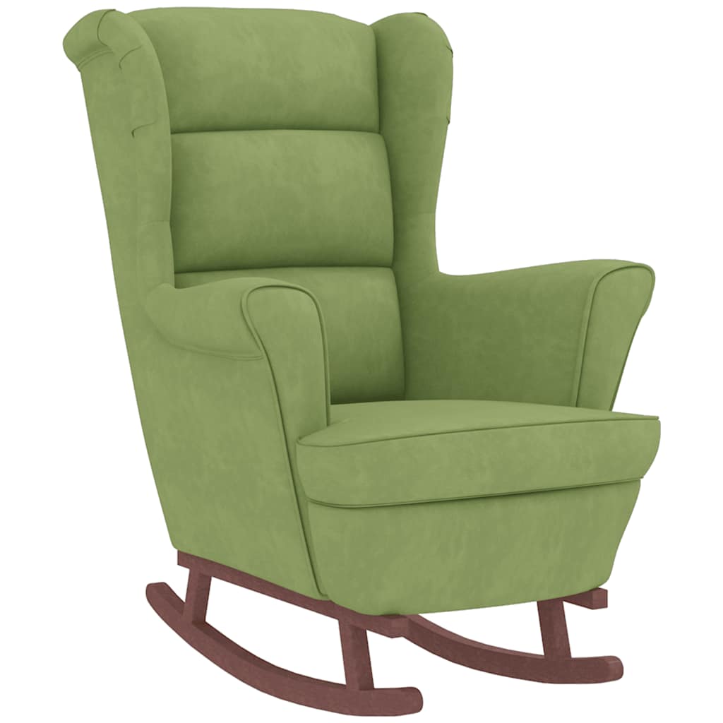 Fauteuil à bascule à oreilles en velours vert clair bois massif - XIOS