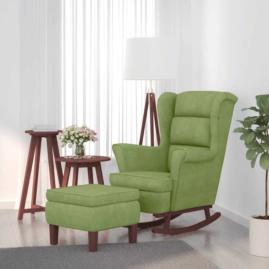 Fauteuil à bascule à oreilles en velours vert clair bois massif - XIOS