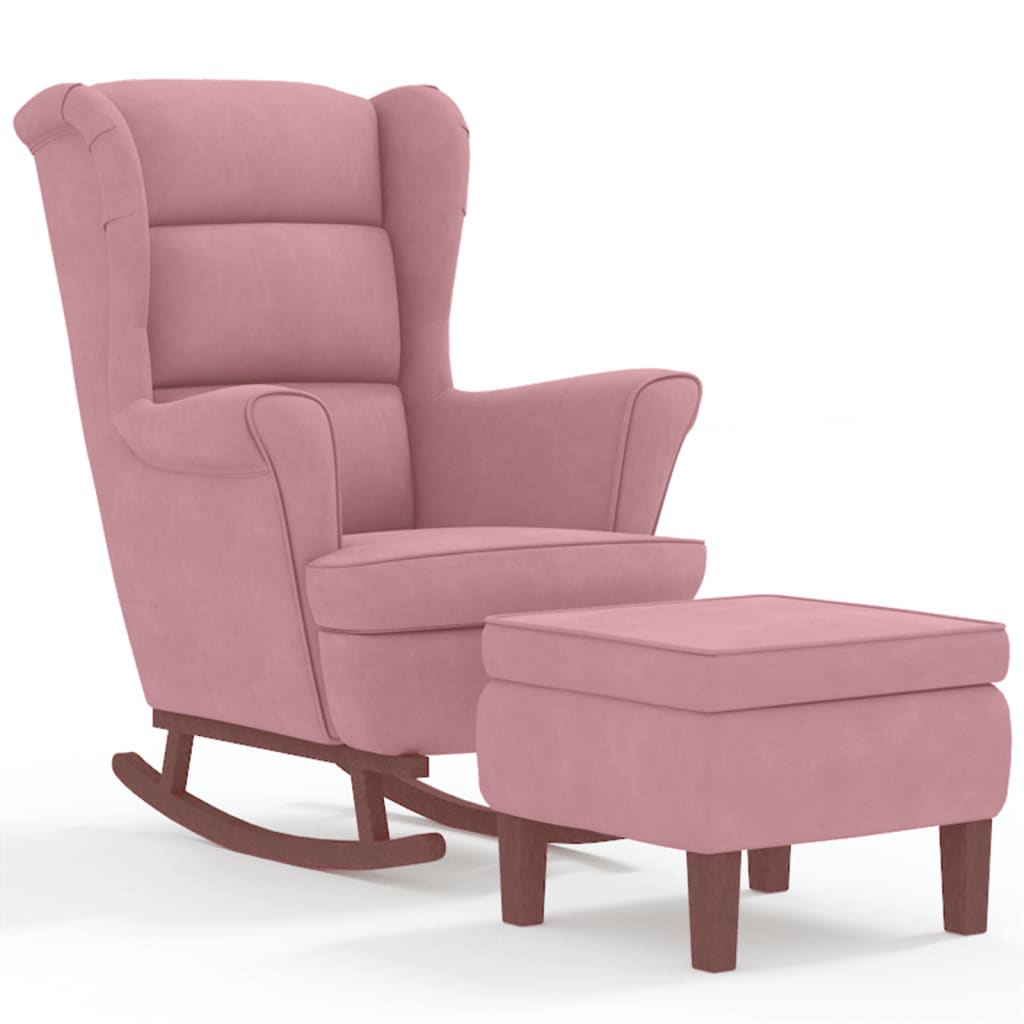 Chaise à bascule avec pieds en bois et tabouret Rose Velours - XIOS