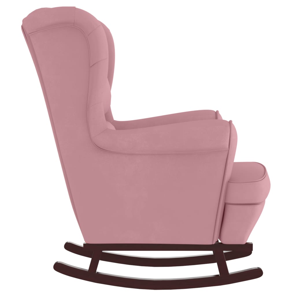 Chaise à bascule avec pieds en bois et tabouret Rose Velours - XIOS