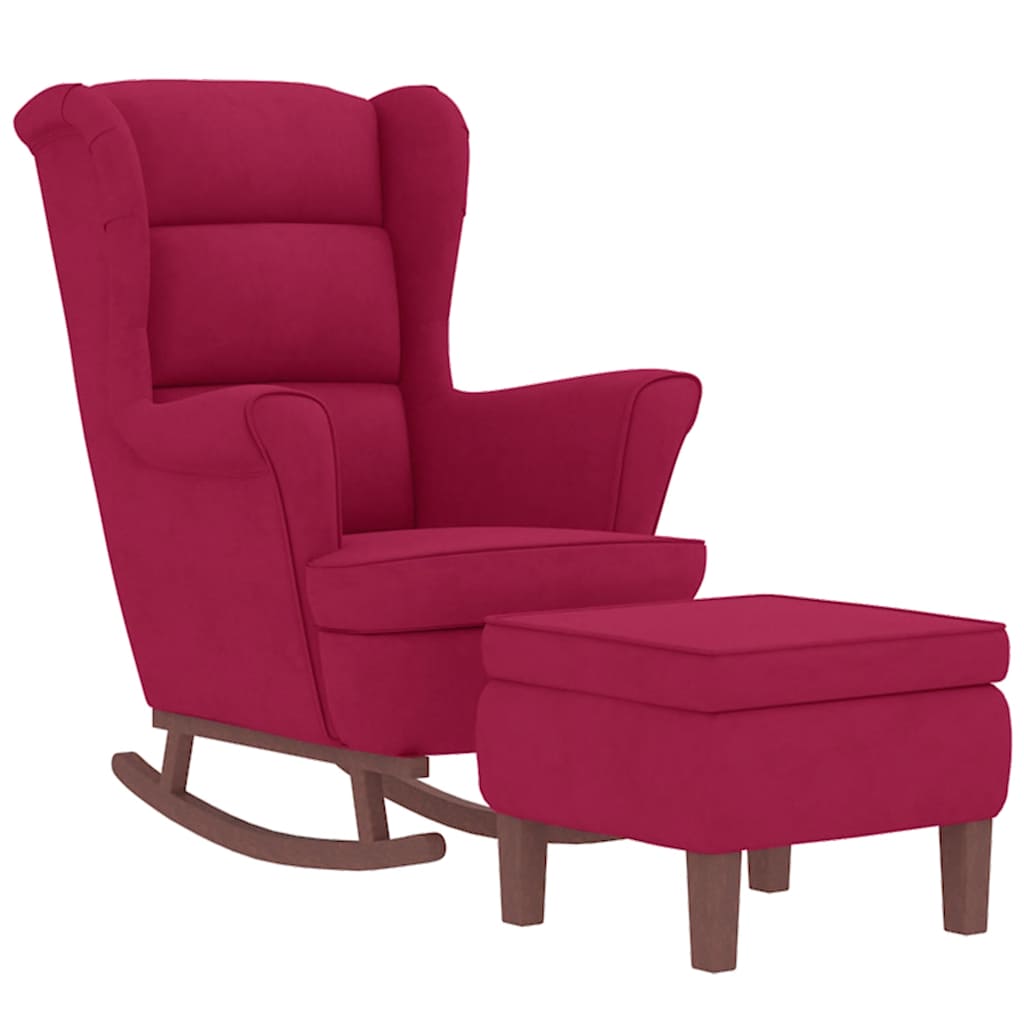 Fauteuil à bascule à oreilles en velours rouge vin bois massif - XIOS