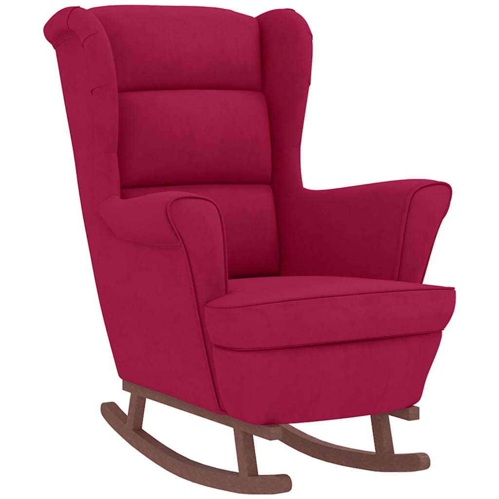 Fauteuil à bascule à oreilles en velours rouge vin bois massif - XIOS
